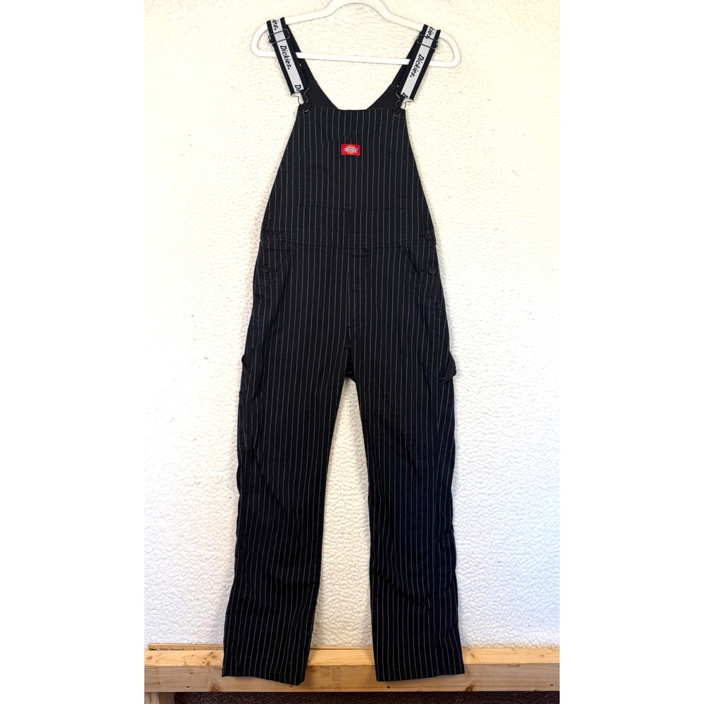 Dickies Womens Black And White Pinstriped Overalls Size S Stretch